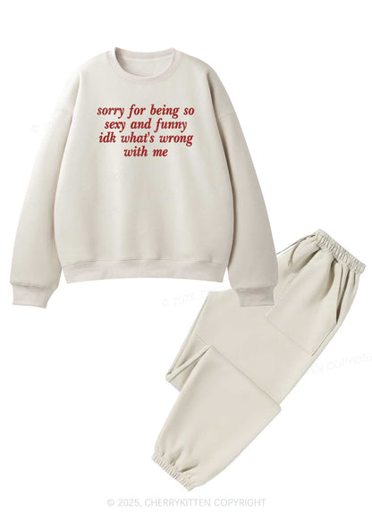 Embroidered Sorry For Being So Funny Y2K Fleece Sweatshirts Set Cherrykitten