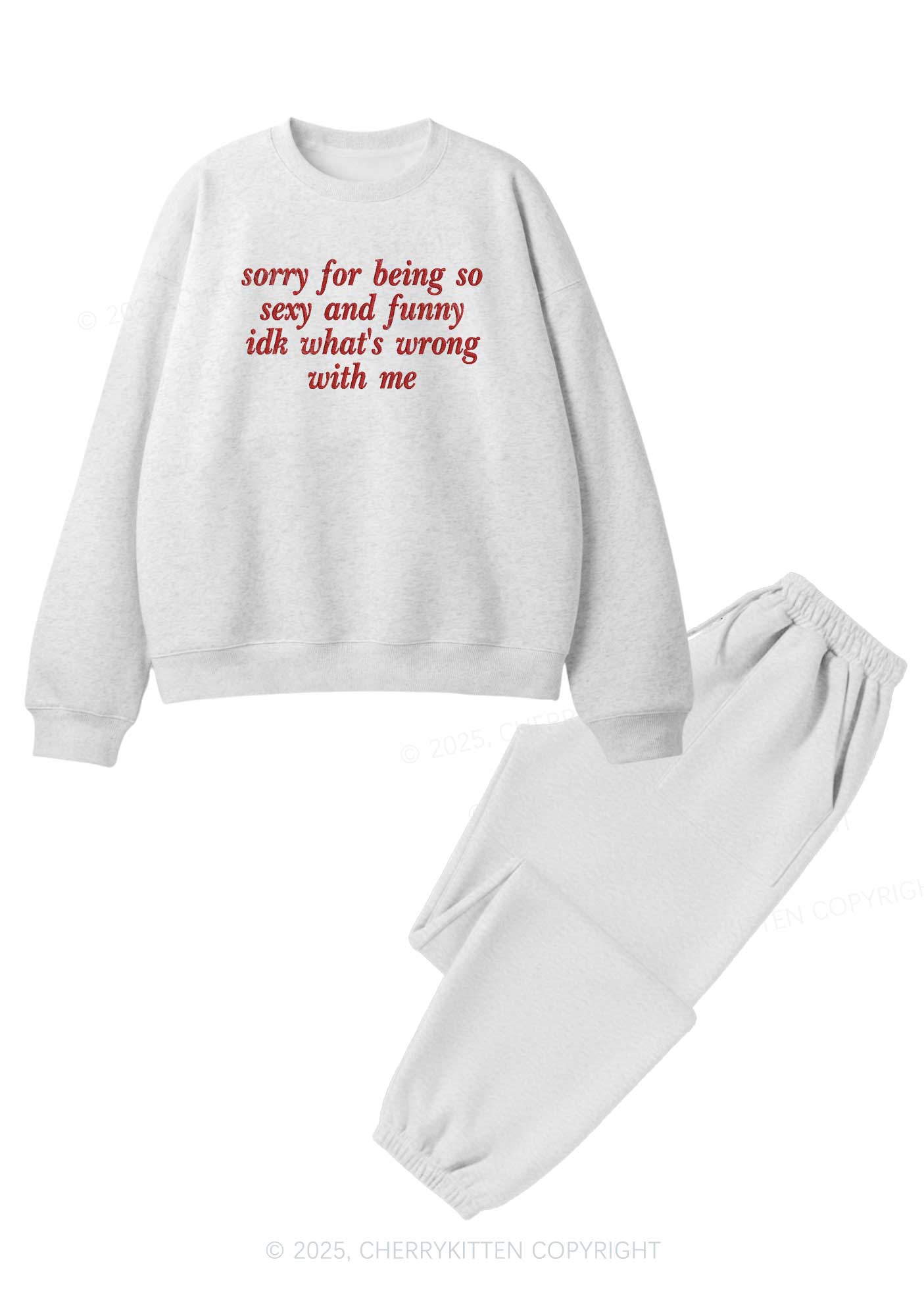 Embroidered Sorry For Being So Funny Y2K Fleece Sweatshirts Set Cherrykitten