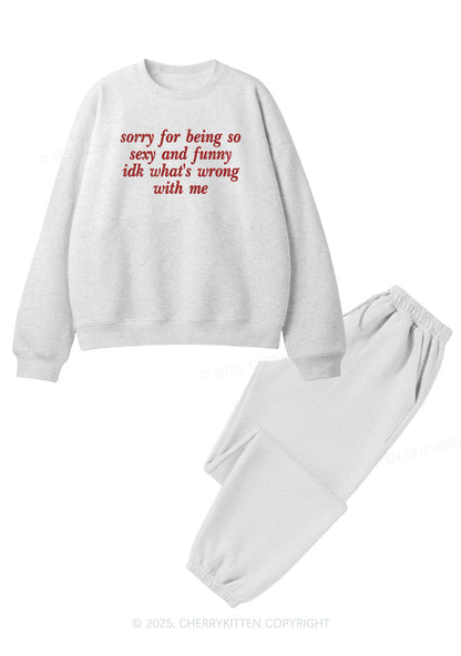 Embroidered Sorry For Being So Funny Y2K Fleece Sweatshirts Set Cherrykitten