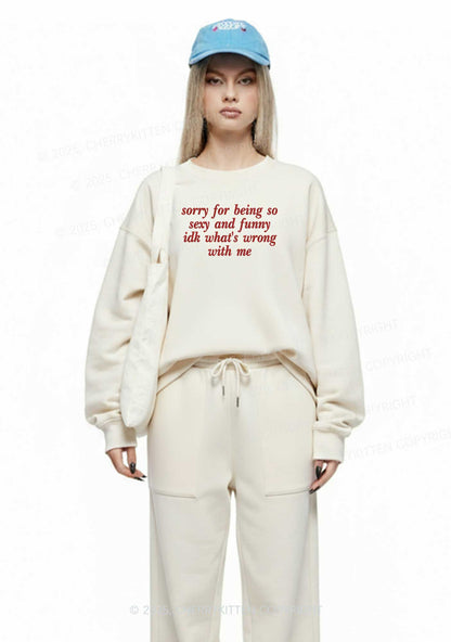 Embroidered Sorry For Being So Funny Y2K Fleece Sweatshirts Set Cherrykitten