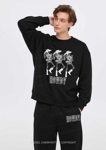 Halloween Howdy Dancing Skeletons Y2K Fleece Sweatshirts Set Cherrykitten