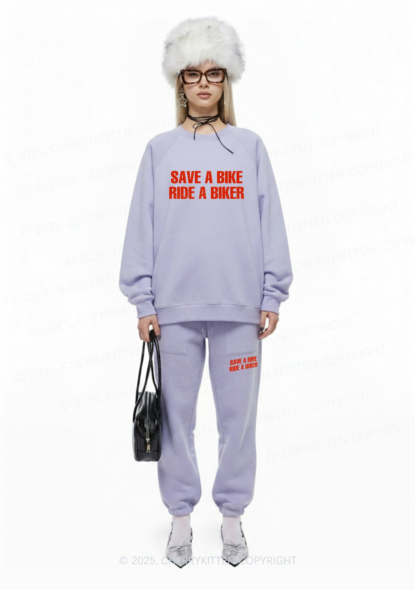 Save Bike Ride Biker Y2K Fleece Sweatshirts Set Cherrykitten