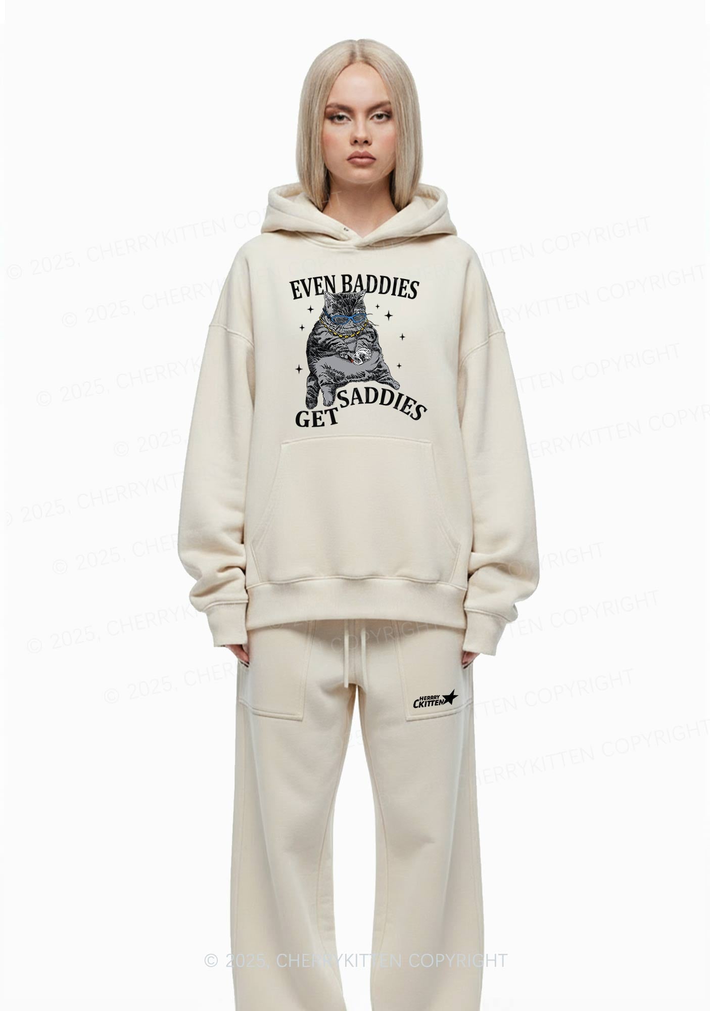 Even Baddies Get Saddies Y2K Fleece Hoodie Set Cherrykitten