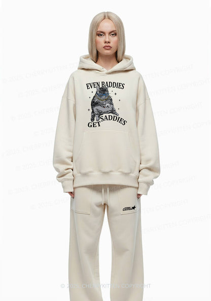 Even Baddies Get Saddies Y2K Fleece Hoodie Set Cherrykitten
