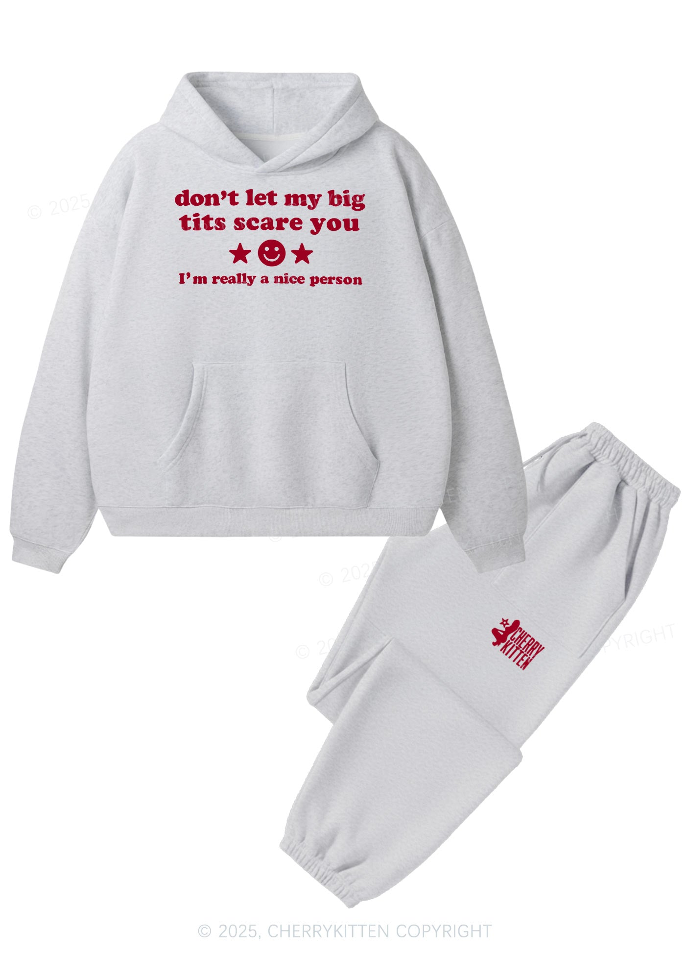 Dont Let My Big Txts Scare You Y2K Fleece Hoodie Set Cherrykitten