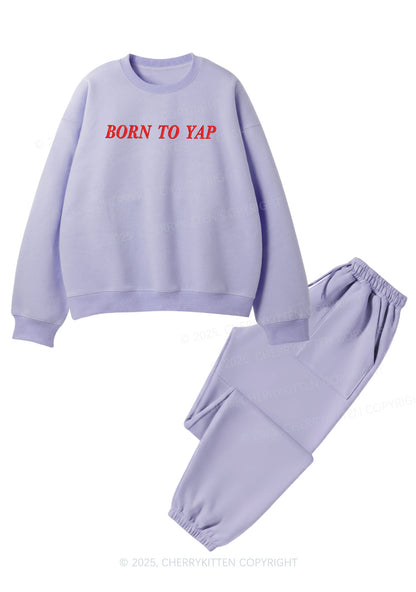 Embroidered Born To Yap Y2K Fleece Sweatshirts Set Cherrykitten