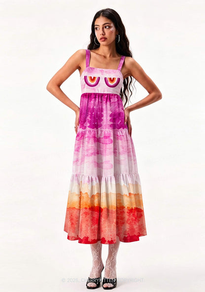 Lesbian Tie Dye Pride Y2K Print Tiered Maxi Dress Cherrykitten
