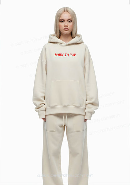Embroidered Born To Yap Y2K Fleece Hoodie Set Cherrykitten