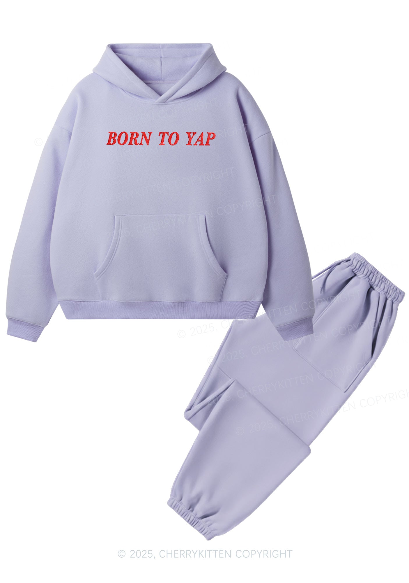 Embroidered Born To Yap Y2K Fleece Hoodie Set Cherrykitten