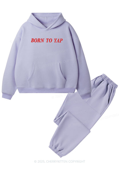 Embroidered Born To Yap Y2K Fleece Hoodie Set Cherrykitten