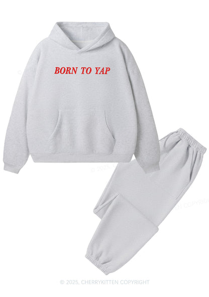 Embroidered Born To Yap Y2K Fleece Hoodie Set Cherrykitten