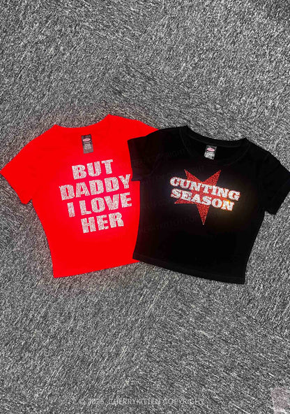 Rhinestone Cunting Season Y2K Baby Tee Cherrykitten