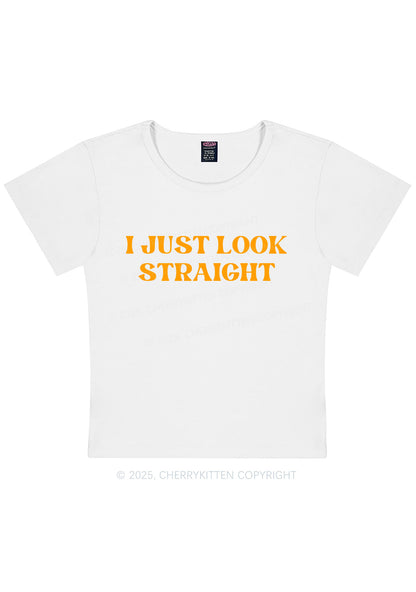 Curvy I Just Look Straight Y2K Baby Tee Cherrykitten