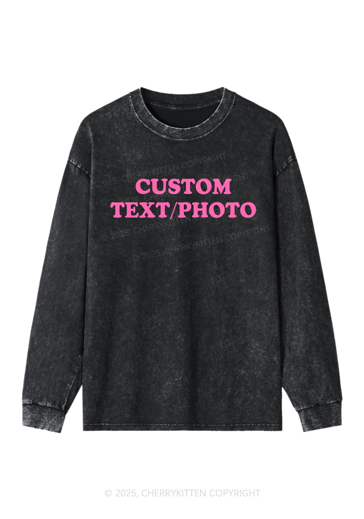 Custom Personalized Text Y2K Washed Long Sleeves Cherrykitten