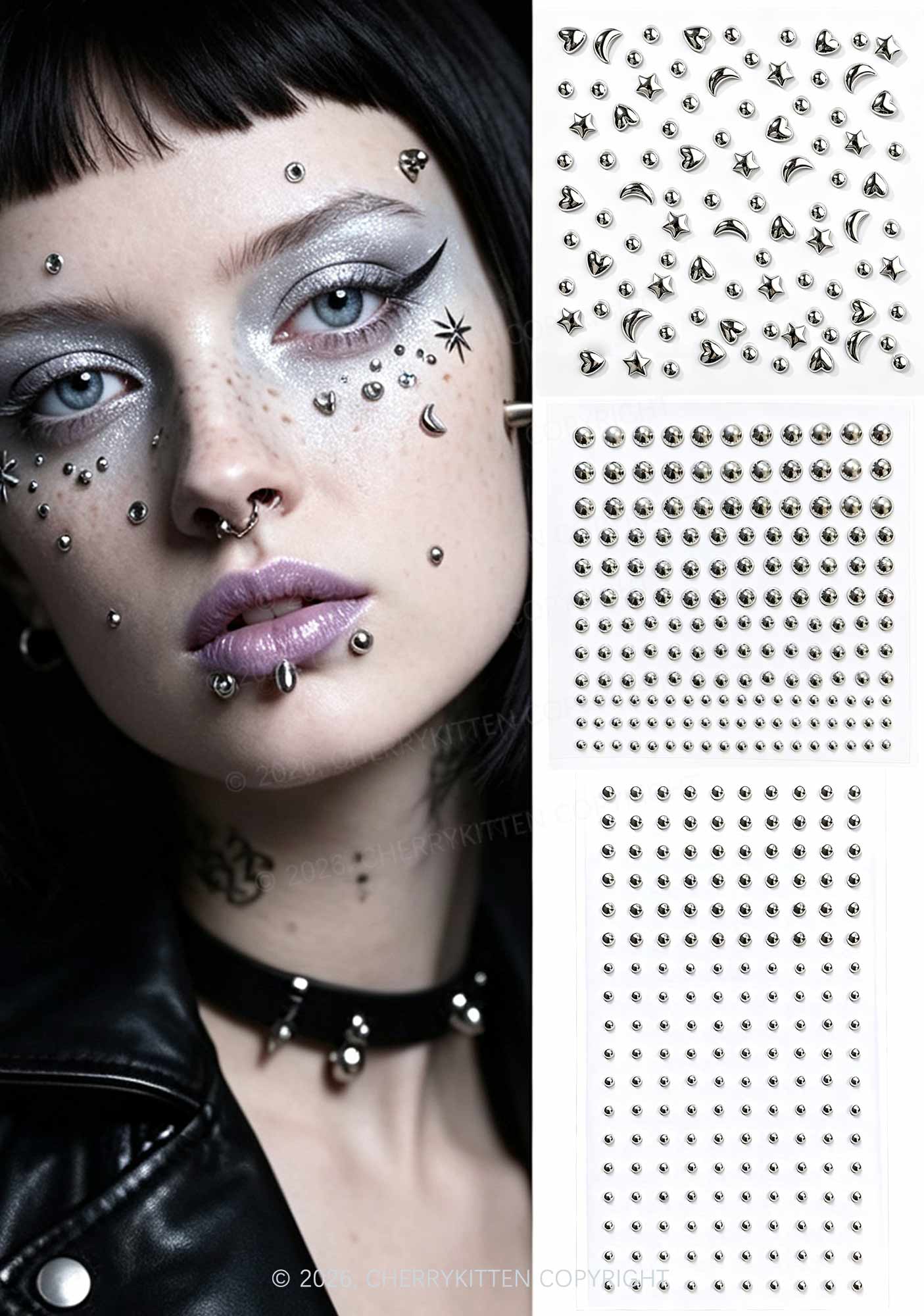 1pc Silver Gothic Studs Y2K Fake Face Piercings Cherrykitten