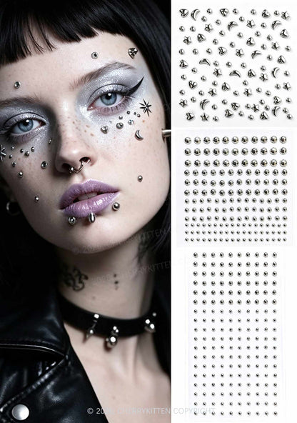 1pc Silver Gothic Studs Y2K Fake Face Piercings Cherrykitten