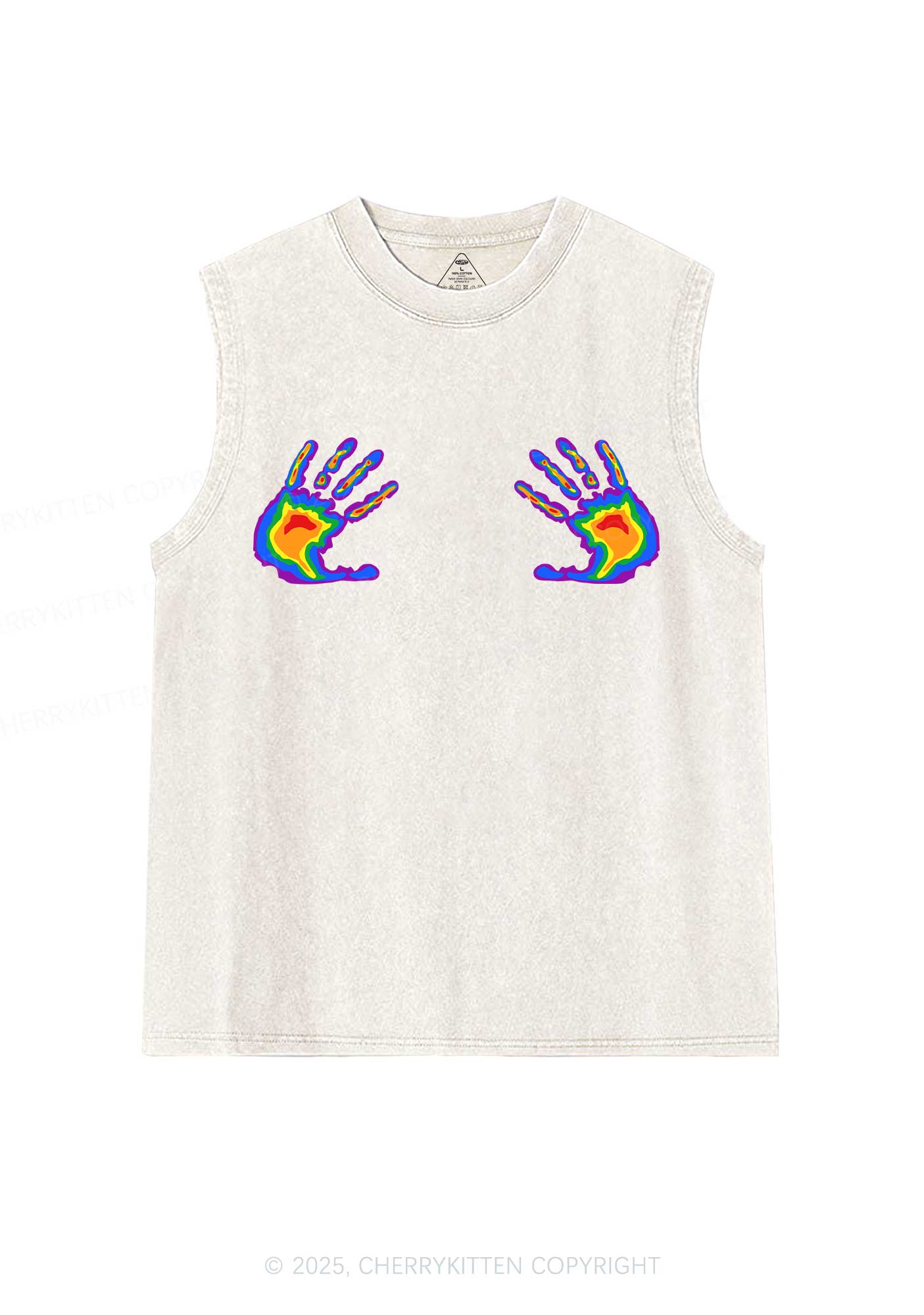 Pride Thermal Hands Y2K Washed Muscle Tank Cherrykitten
