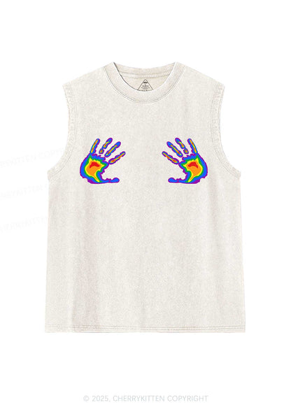 Pride Thermal Hands Y2K Washed Muscle Tank Cherrykitten