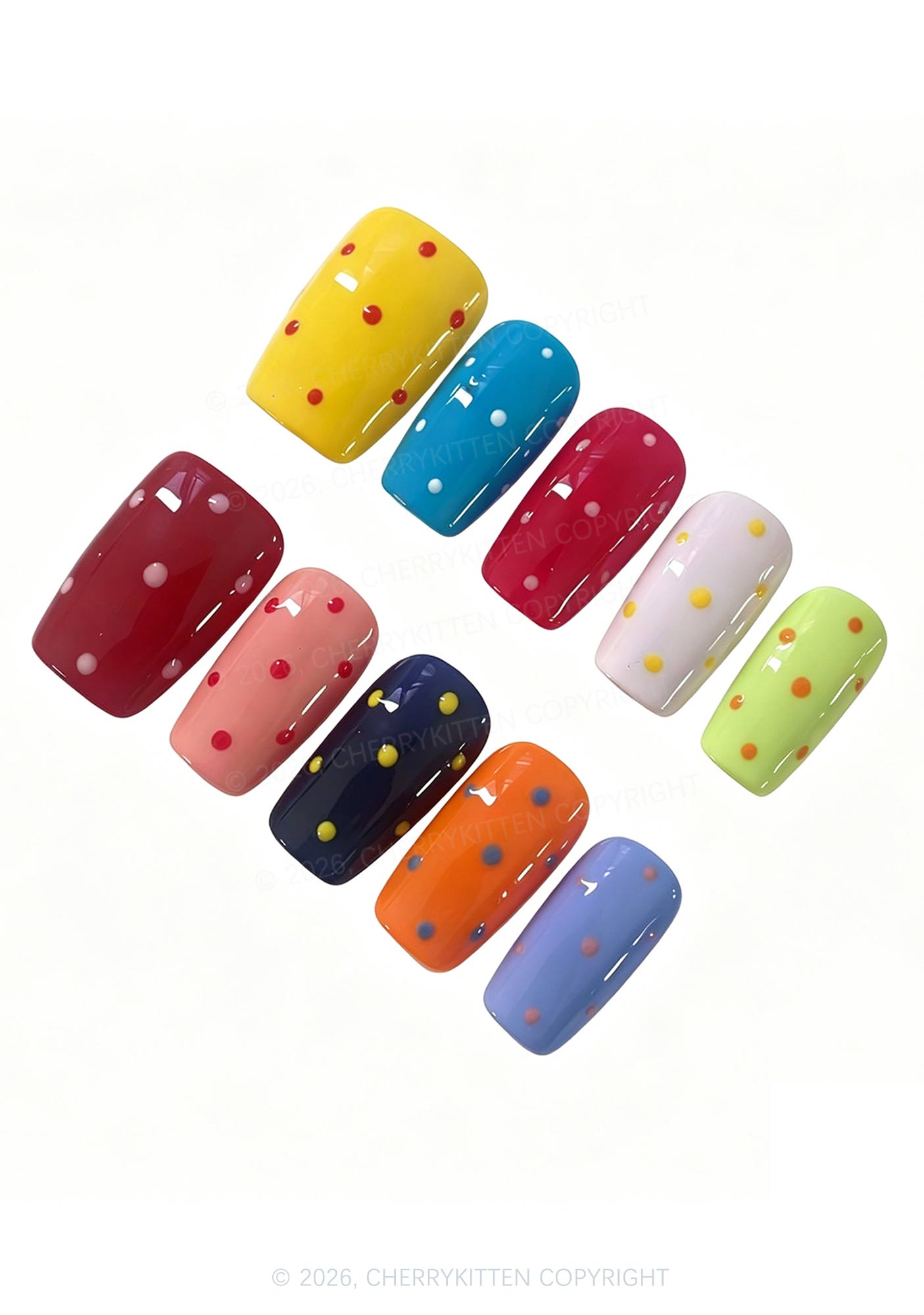 Colorful Polka Dots Short Square Y2K Press On Nails Cherrykitten