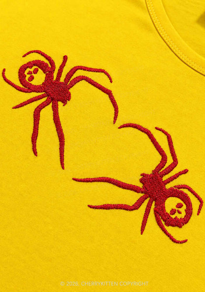 Embroidered Skull Spider Y2K Baby Tee Cherrykitten