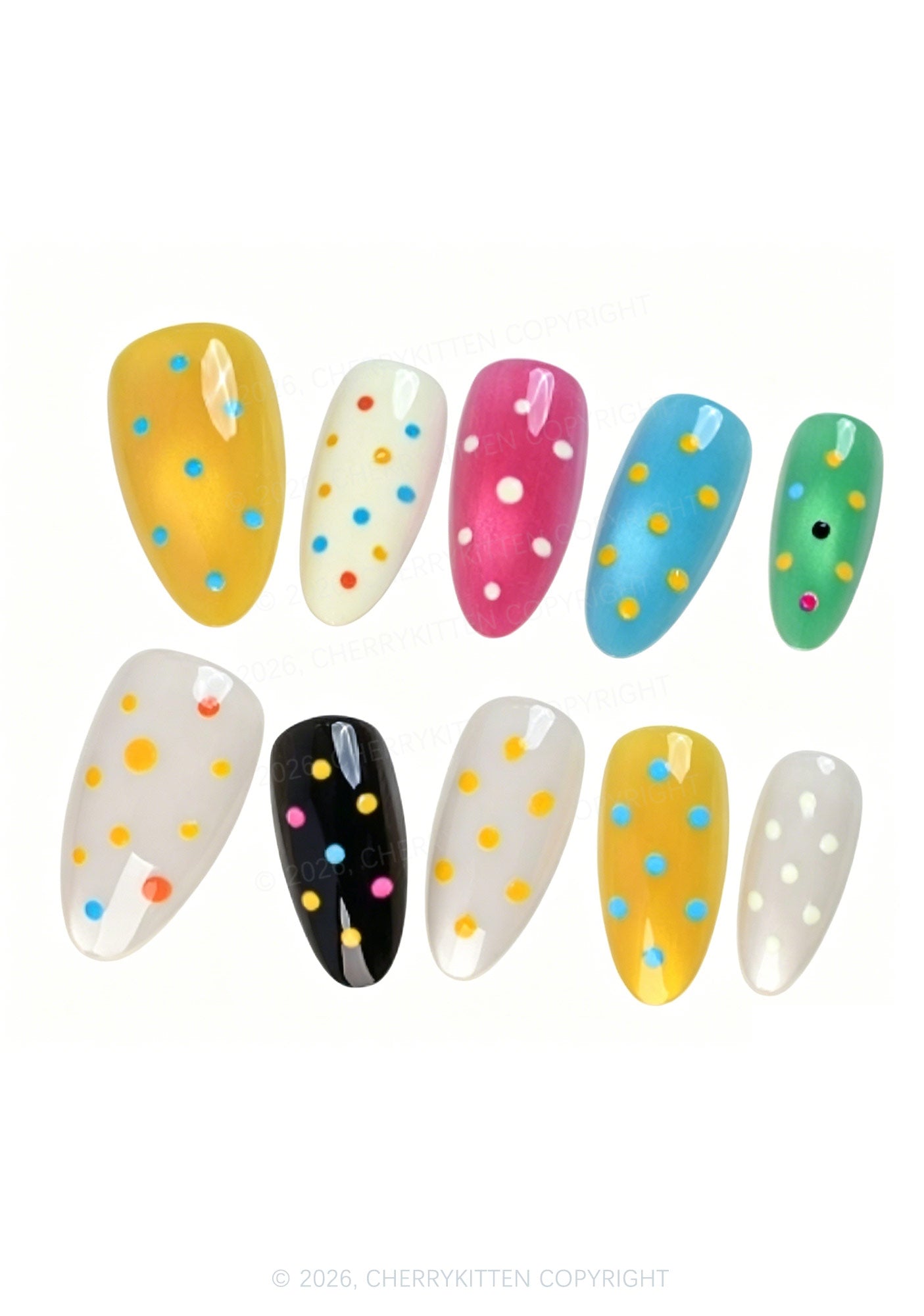 Polka Dot Cat Eye Y2K Press On Nails Cherrykitten