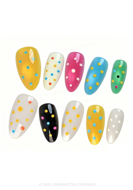 Polka Dot Cat Eye Y2K Press On Nails Cherrykitten