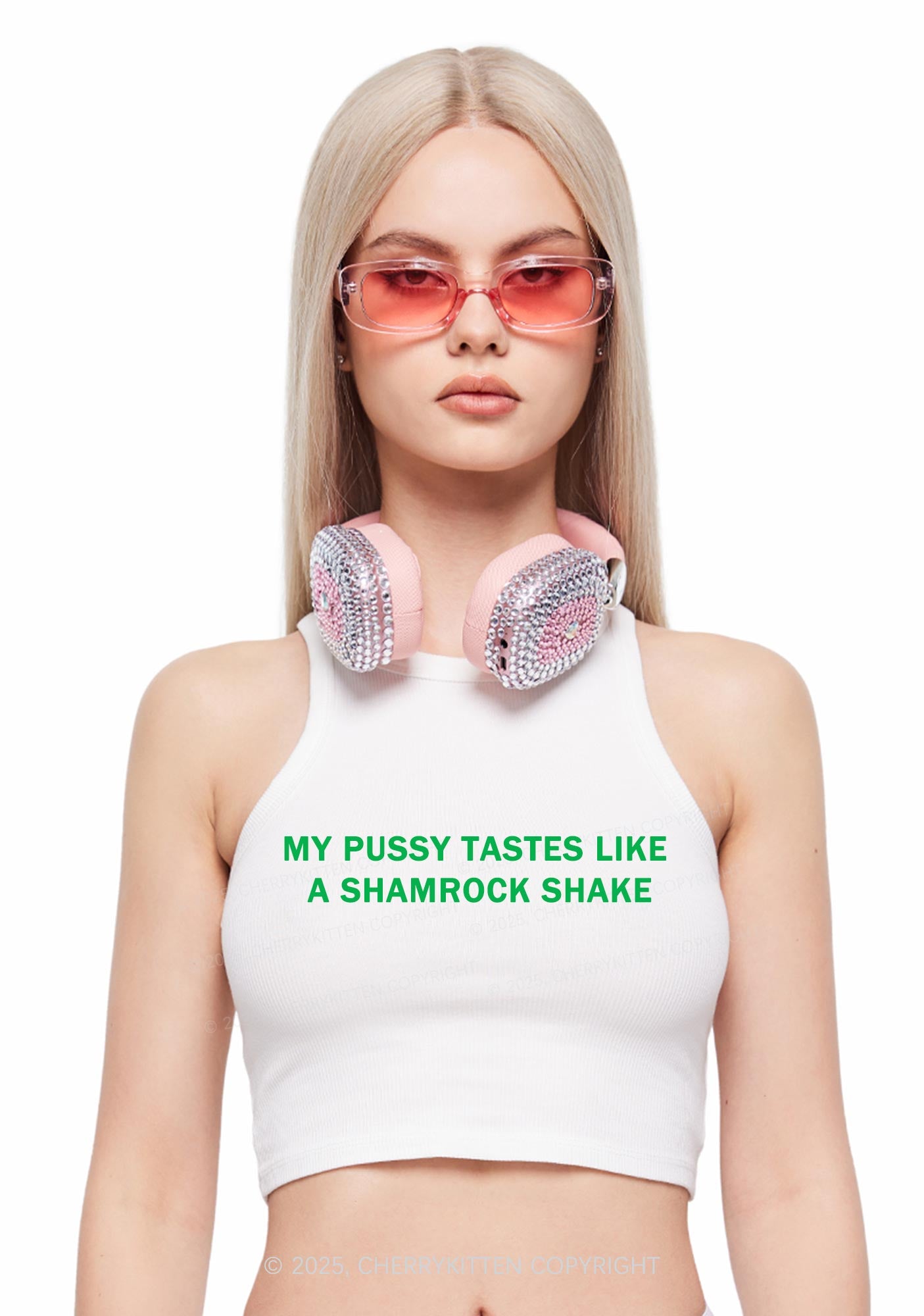 Puxxy Tastes Like Shamrock Shake St Patricks Y2K Crop Tank Top Cherrykitten