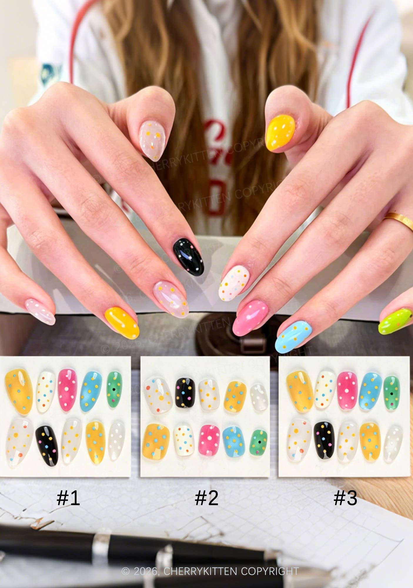 Polka Dot Cat Eye Y2K Press On Nails Cherrykitten