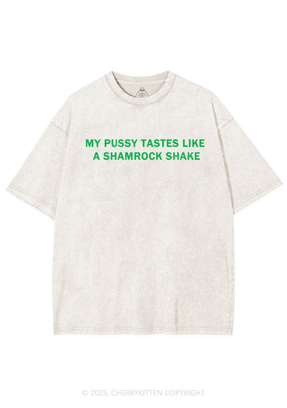 Puxxy Tastes Like Shamrock Shake St Patricks Y2K Shirts Washed Tee Cherrykitten