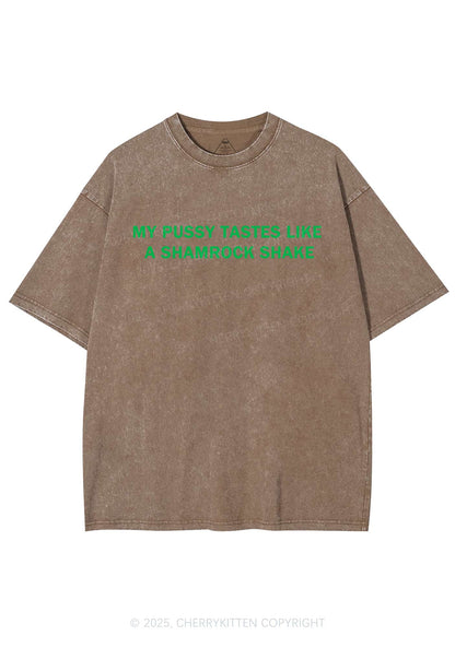 Puxxy Tastes Like Shamrock Shake St Patricks Y2K Shirts Washed Tee Cherrykitten