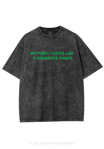 Puxxy Tastes Like Shamrock Shake St Patricks Y2K Shirts Washed Tee Cherrykitten