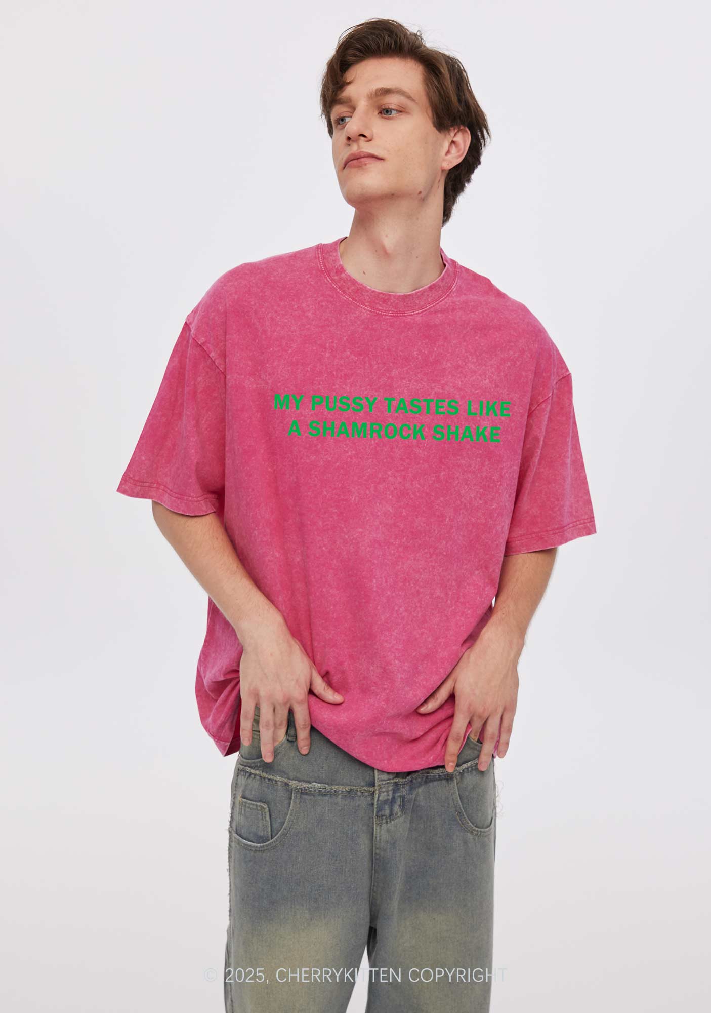 Puxxy Tastes Like Shamrock Shake St Patricks Y2K Shirts Washed Tee Cherrykitten