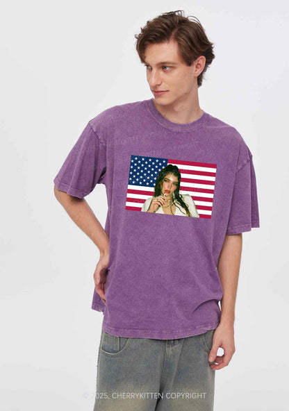 Custom Portrait Flag Y2K Shirts Washed Tee Cherrykitten