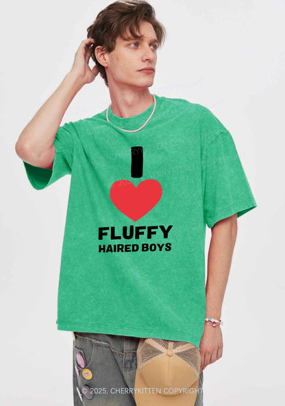 I Love Fluffy Haired Boys Y2K Shirts Washed Tee Cherrykitten