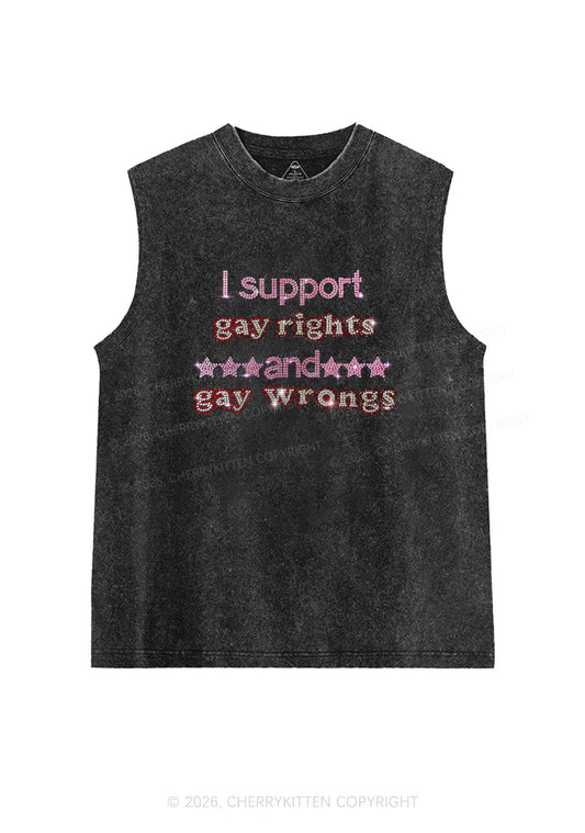 Rhinestone I Support Gay Rights Y2K Washed Muscle Tank Cherrykitten
