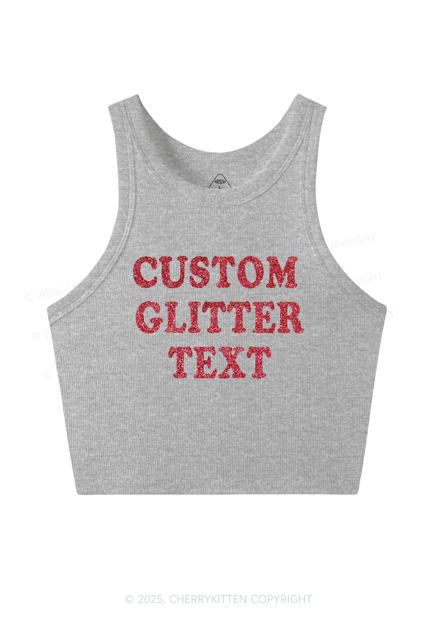 Custom Text Glitter Y2K Crop Tank Top Cherrykitten