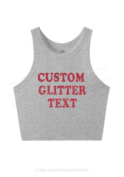 Custom Text Glitter Y2K Crop Tank Top Cherrykitten