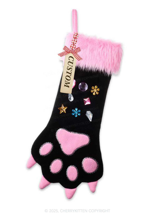 Custom Name Diamond Cat Paw Y2K Christmas Stockings Cherrykitten