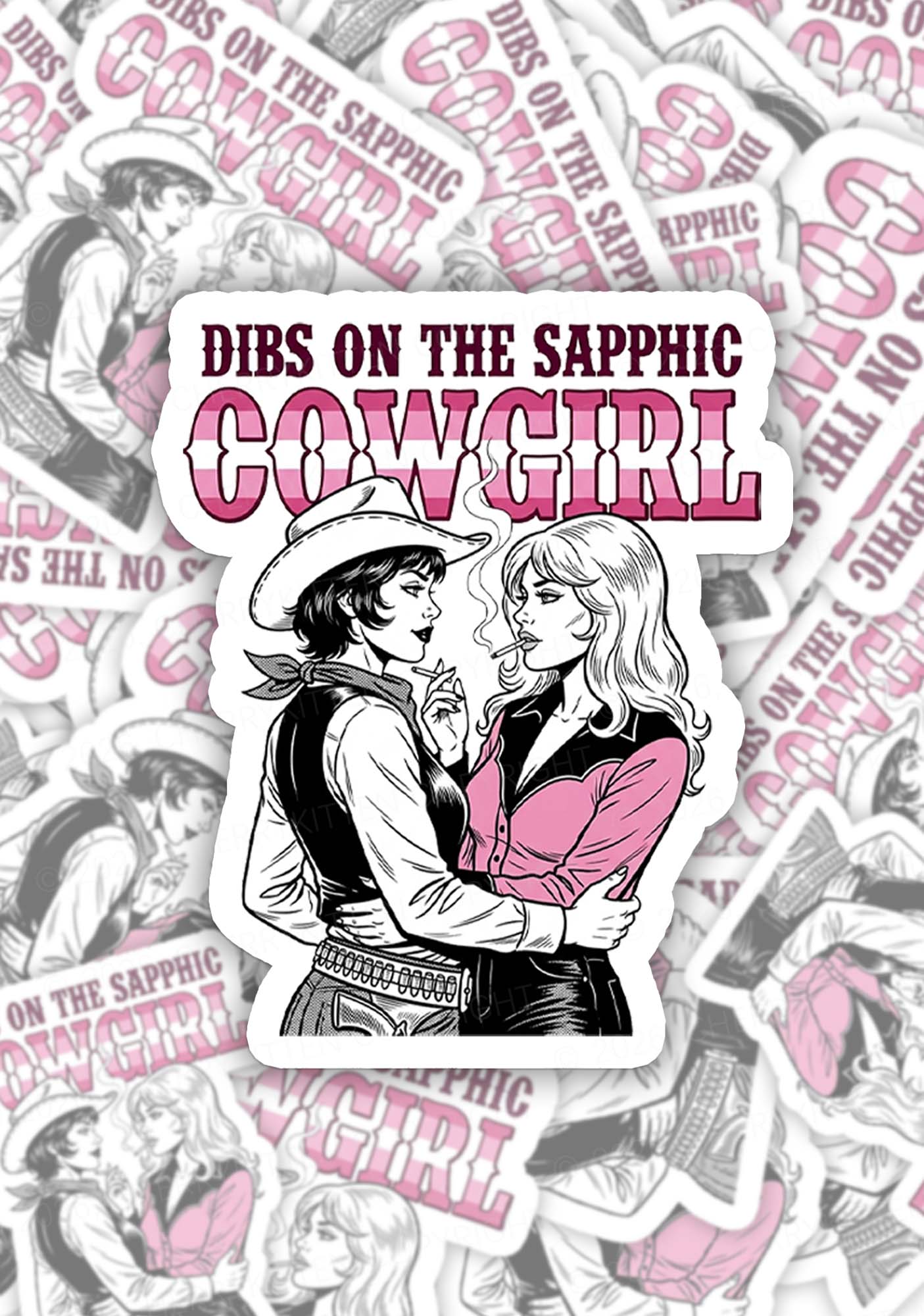 Dibs On The Sapphic Cowgirl Pride 1pc Y2K Sticker Cherrykitten