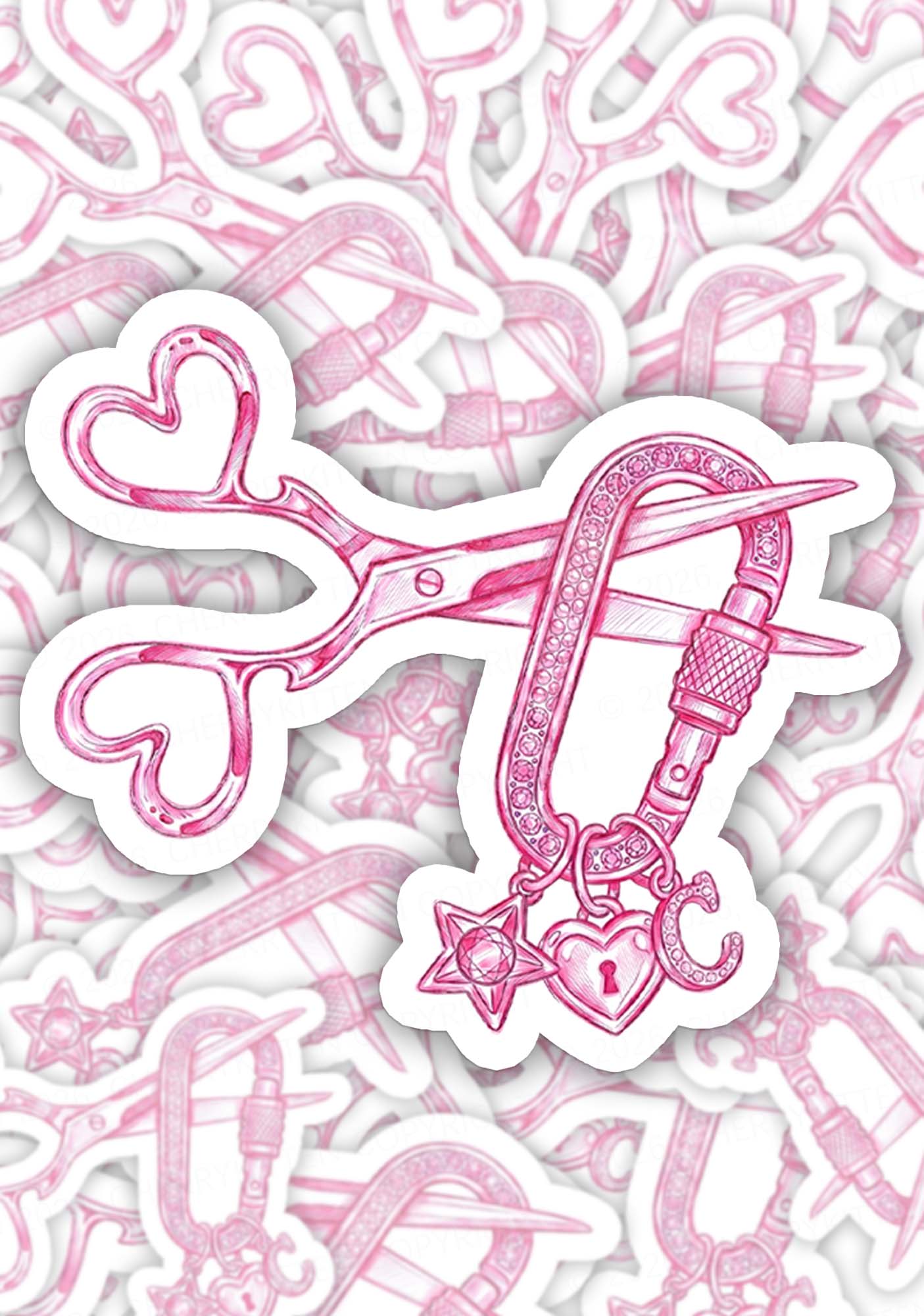 Pink Scissors Lock Charm Pride 1pc Y2K Sticker Cherrykitten