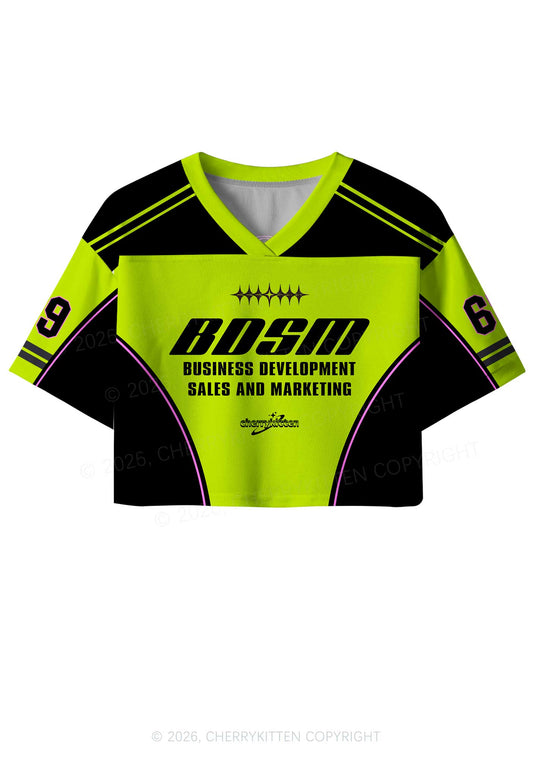 Green BDSM Y2K Crop Sport Jersey Shirts Cherrykitten