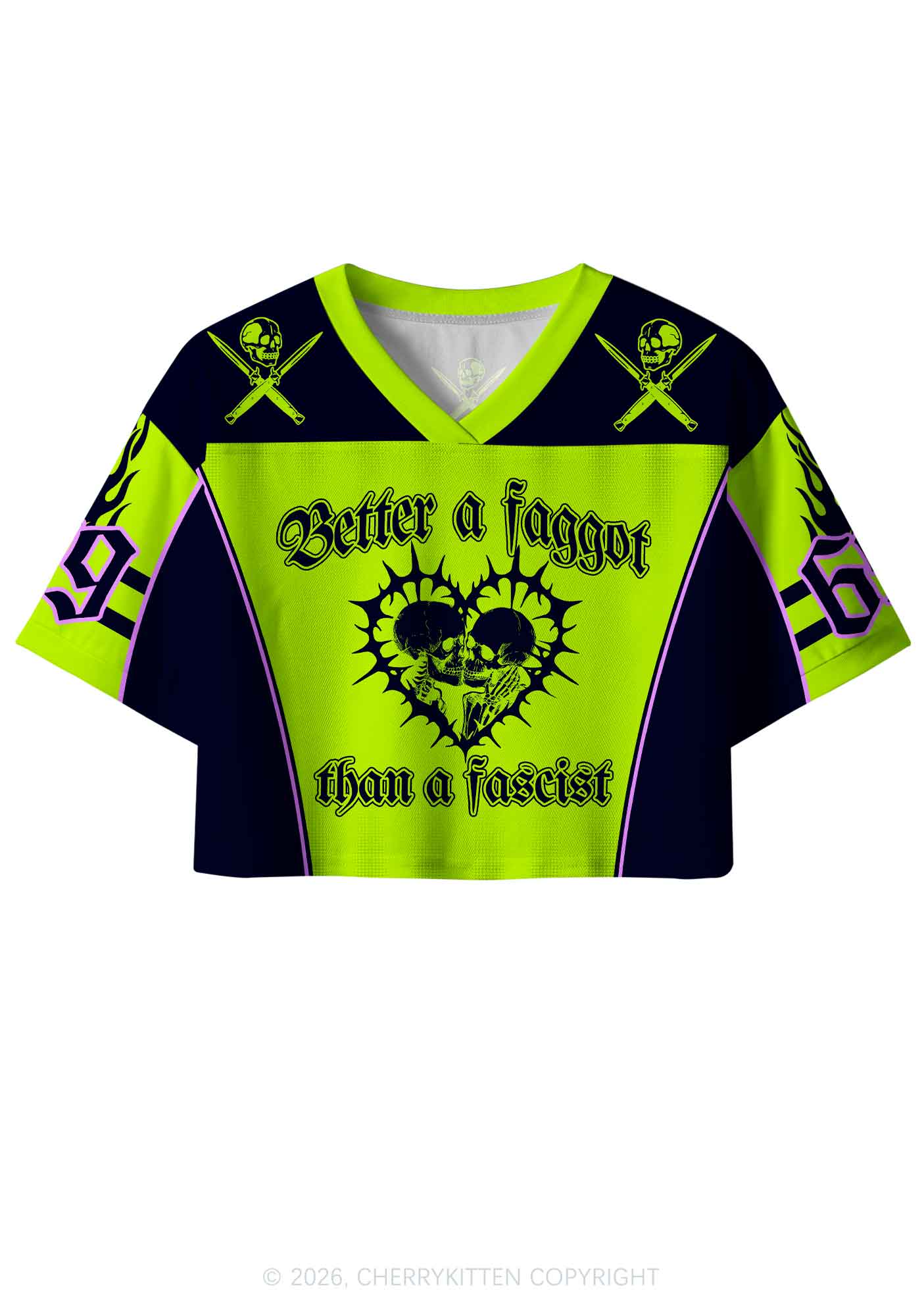 Green Better Faggot Than Fascist Pride Y2K Crop Sport Jersey Shirts Cherrykitten