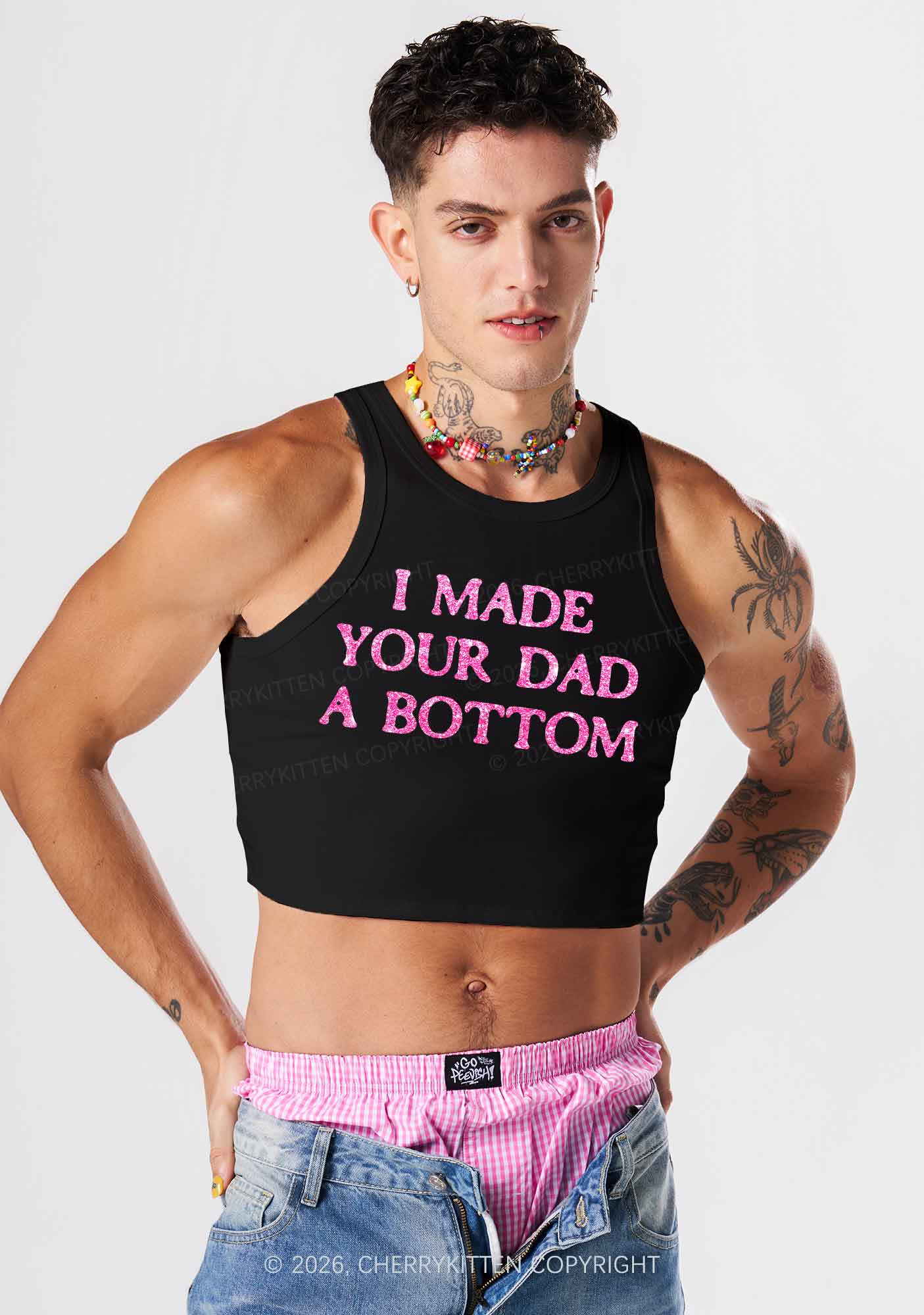 Glitter I Made Your Dad A Bottom Pride Y2K Crop Tank Top Cherrykitten