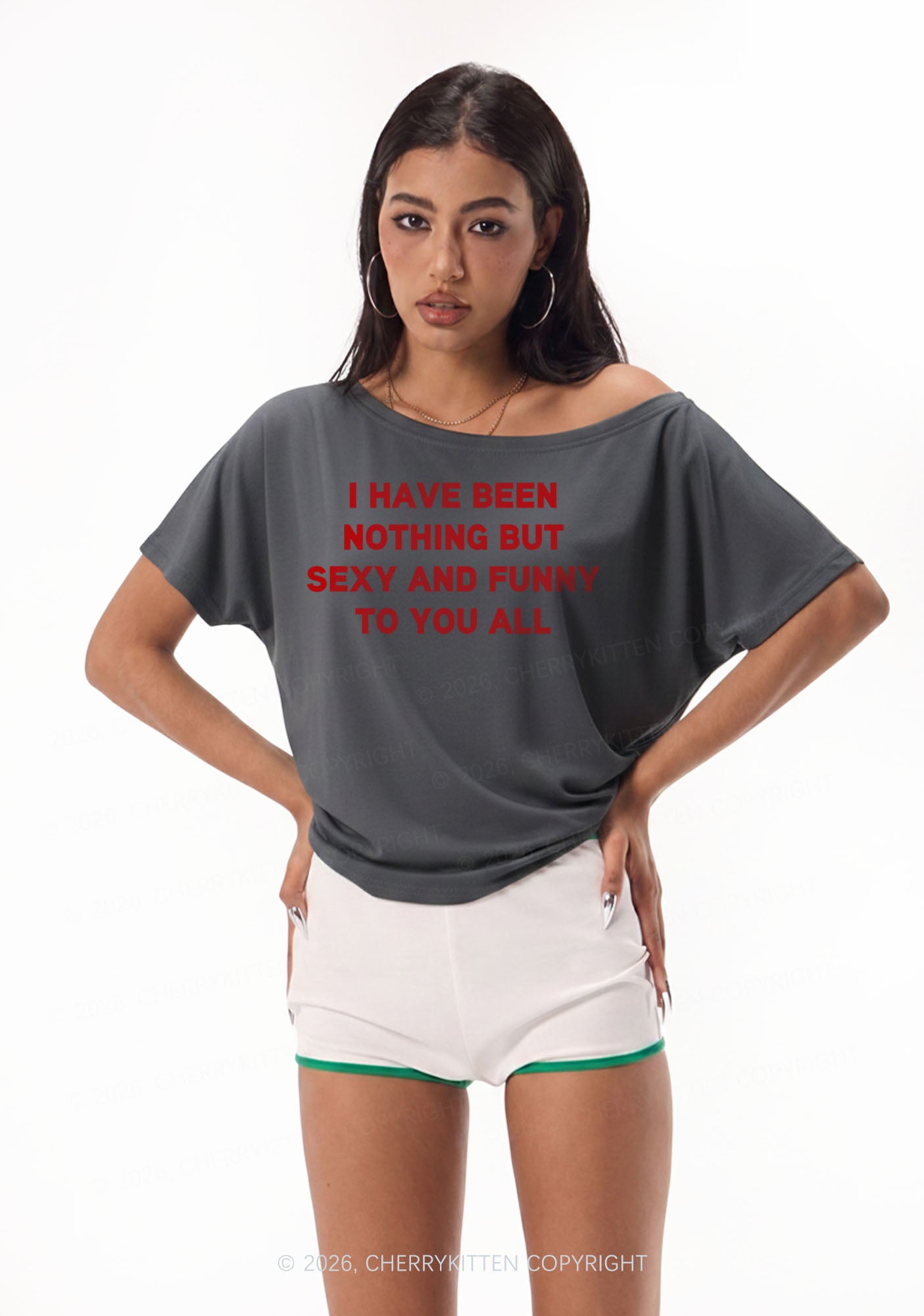 I Have Been Funny Y2K Off Shoulder Tee Cherrykitten