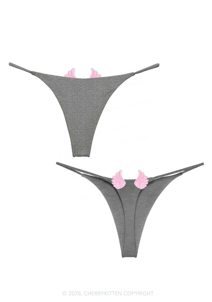 Plain Y2K Bikini String Thong With Black Wings Cherrykitten