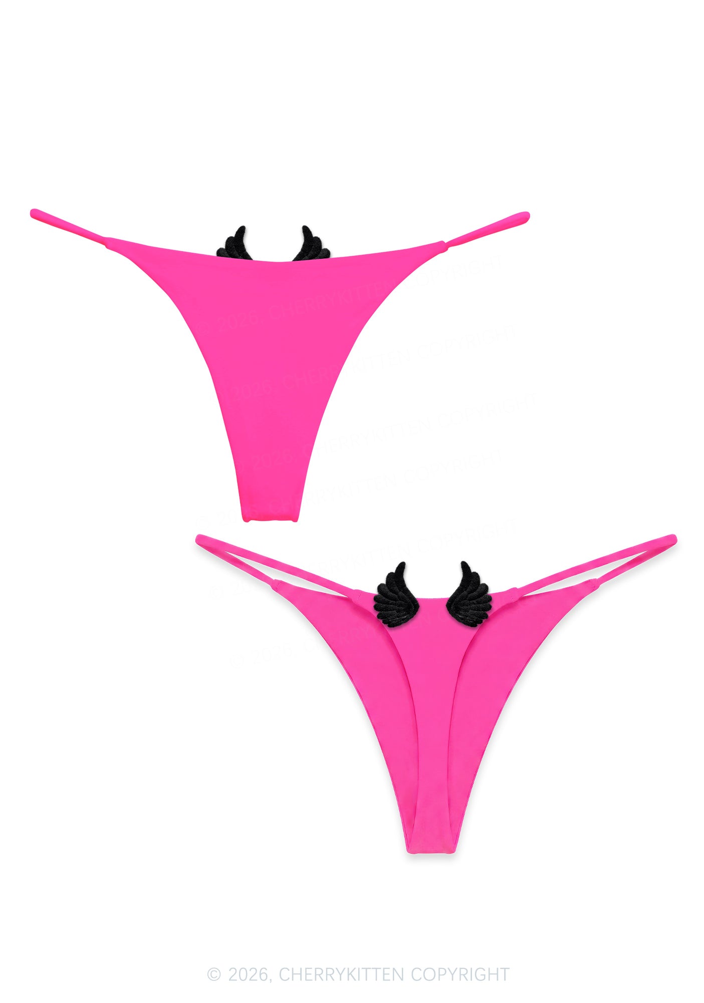 Plain Y2K Bikini String Thong With Black Wings Cherrykitten