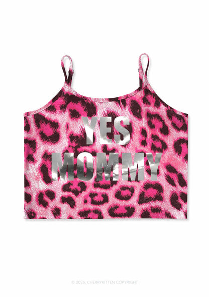 Yes Mommy Silver Foil Printed Y2K Pink Leopard Print Cami Crop Top Cherrykitten