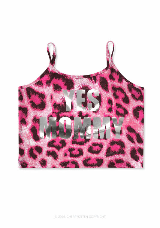 Yes Mommy Silver Foil Printed Y2K Pink Leopard Print Cami Crop Top Cherrykitten