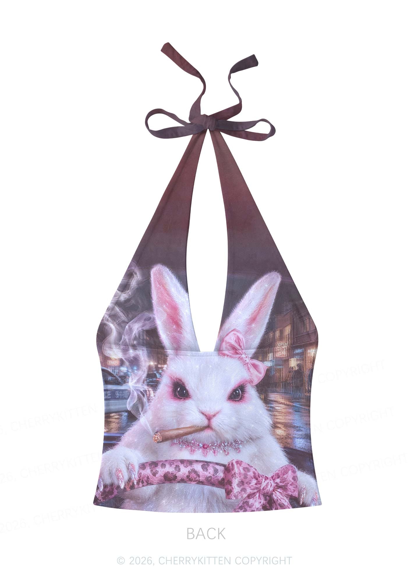 Smoking Bunny Driver Y2K Print Halter Deep V Neck Cami Cherrykitten
