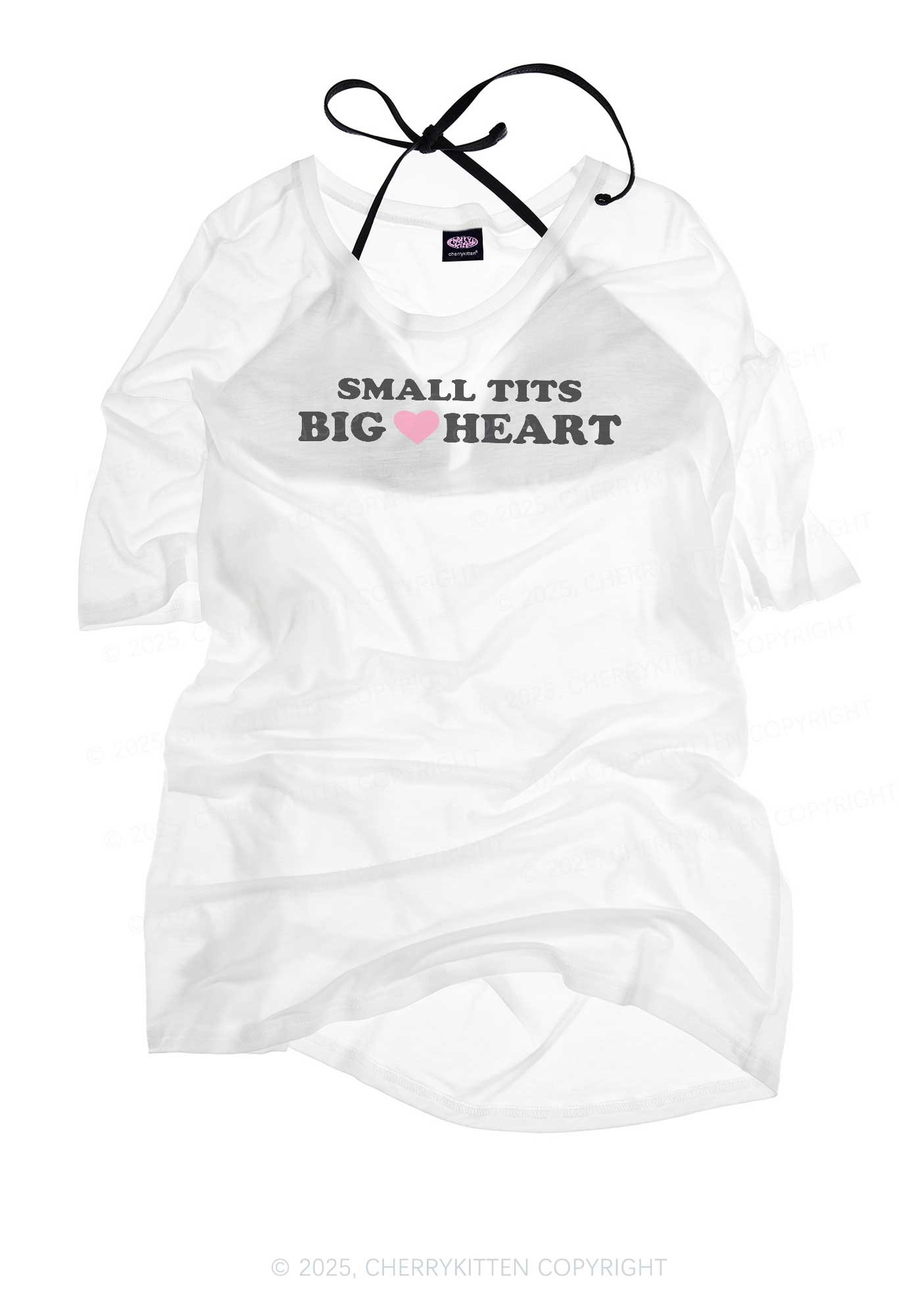 Small But Big Heart Y2K Sheer Boyfriend Tee Cherrykitten